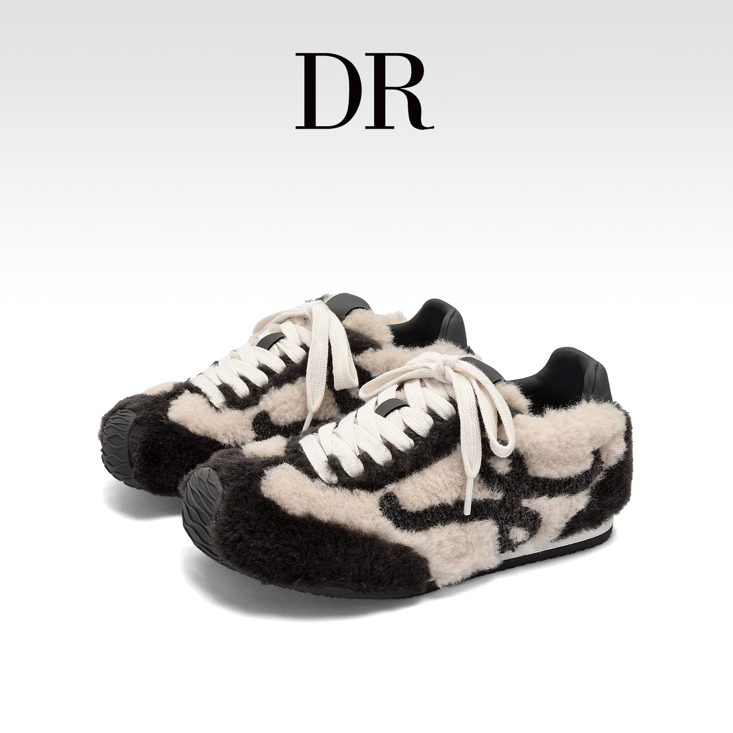 小个子内增高拼色复古毛绒德训鞋