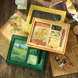 经典莫奈梵高油画系列手账礼盒套装升级版创意复古笔记本礼物