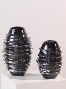 轻奢风极简意式高级黑色纹路琉璃花瓶客厅前台酒店大堂展示柜摆件