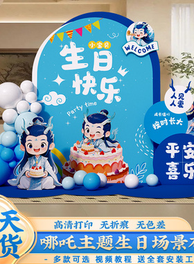 敖丙主题2025生日快乐布置场景装饰儿童派对氛围拍照背景墙kt展板
