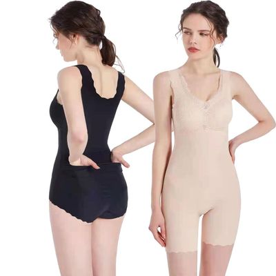 免穿文胸塑身衣后脱式收腹束腰产后美体束身连体内衣带胸垫薄款女