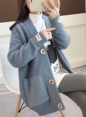 毛衣女外套衫秋冬新款韩版宽松中长款针织女开衫厚