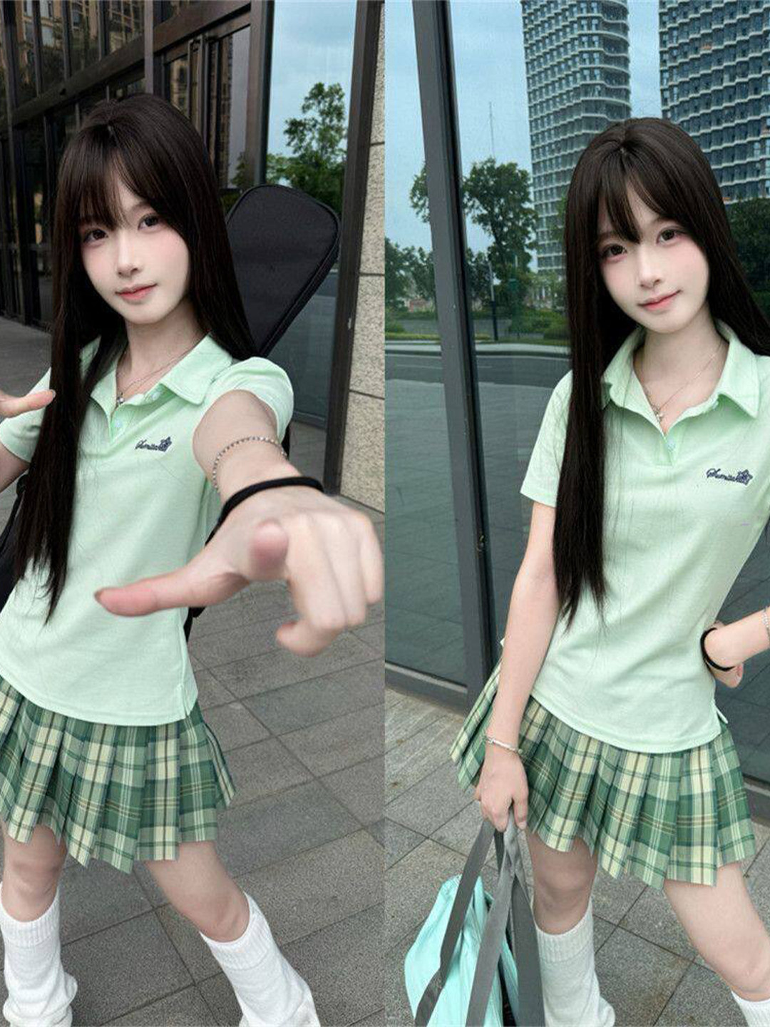 日系JK制服POLO衫短袖T恤女夏甜美学院风收腰刺绣运动体操服上衣