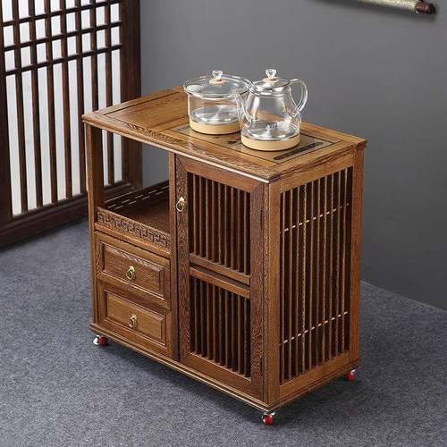 移动实木茶水柜鸡翅木茶台烧水壶一体家用茶边柜新中式烧水台边柜