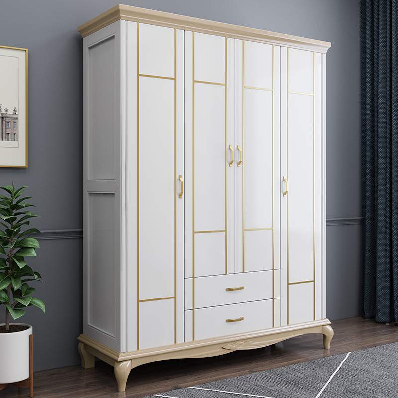 美式轻奢衣柜主卧室现代简约实木门小户型家用四门六门大衣橱