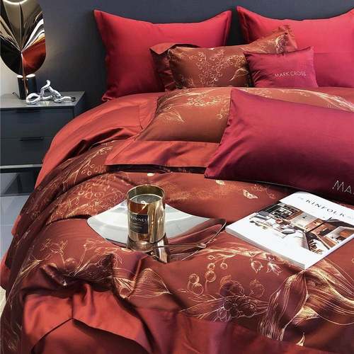 新婚红色喜庆全棉床品浪漫玫瑰提花结婚被套纯棉中式婚房四件套