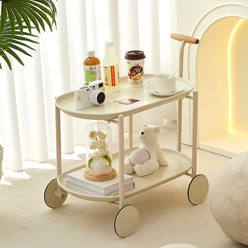 奶油风收纳小推车置物架可移动网红颜值零食车推车家用客厅餐车