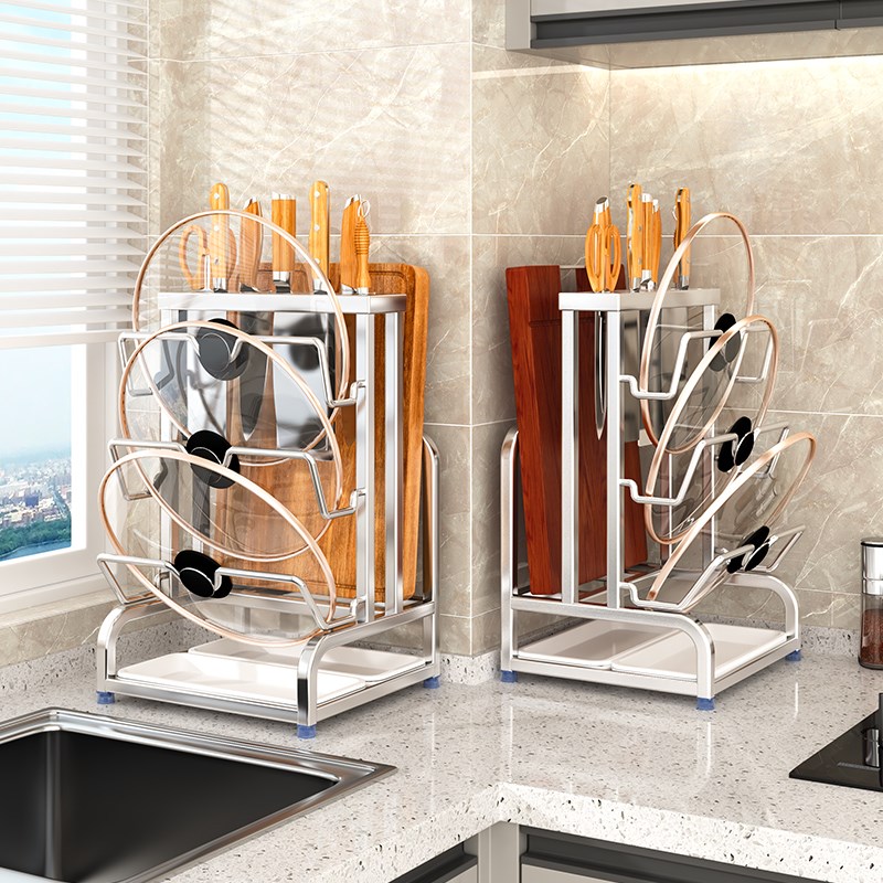 304不锈钢刀架置物架厨房锅盖砧板刀具一体收纳层架台面菜板放置