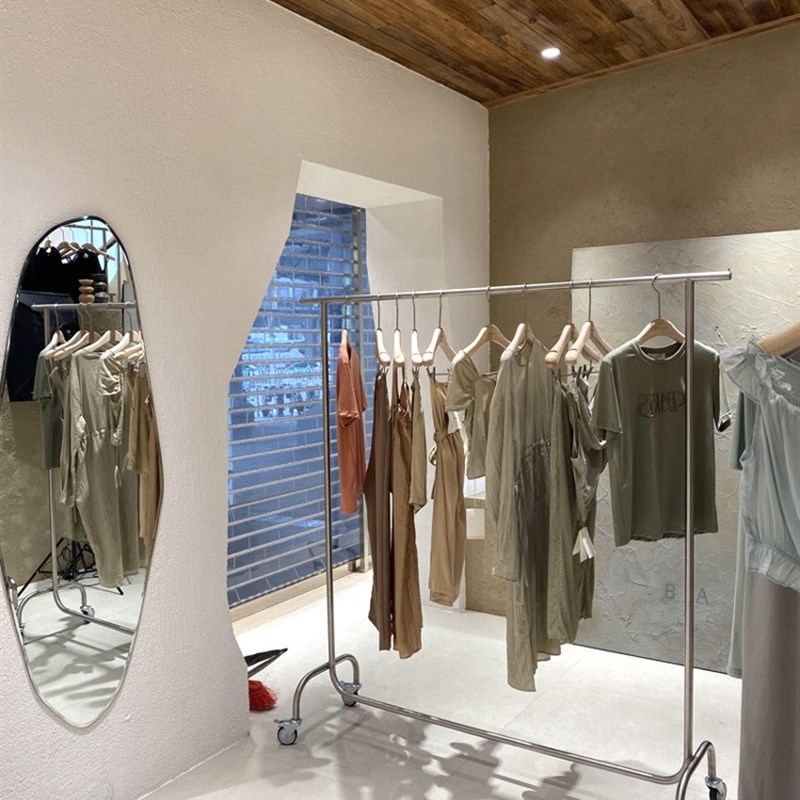 不锈钢服装店展示架橱窗陈列架移动模特挂衣架落地女装店专用货架