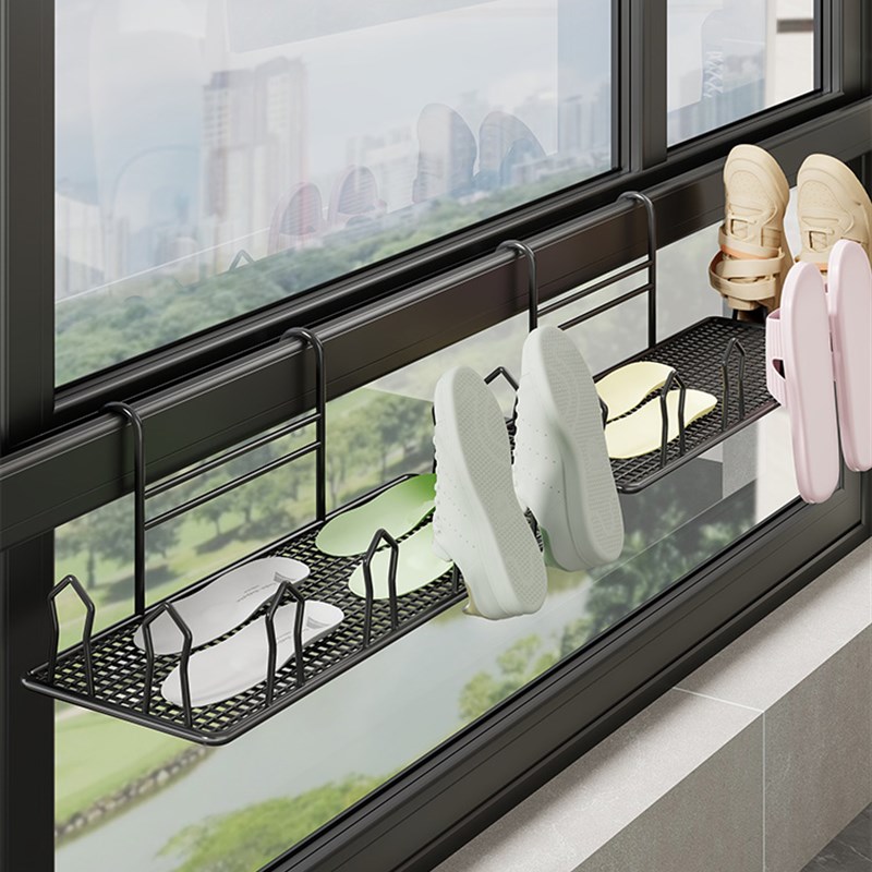 阳台鞋袜收纳架防盗护栏杆窗外晾衣架室外窗台晾晒凉鞋子整理架子