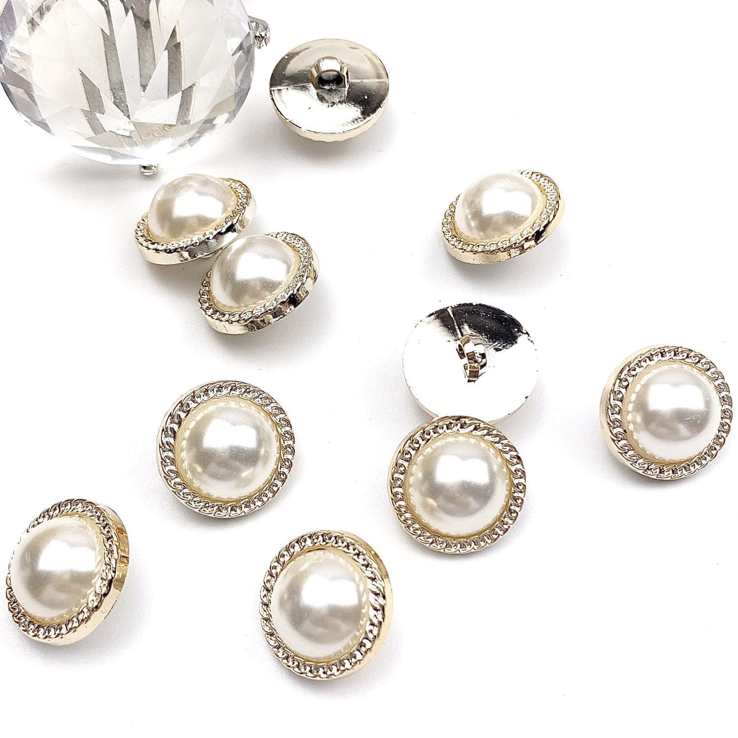 高档小香风珍珠纽扣衬衫毛衣大衣高颜值法式圆形扣子金属饰品