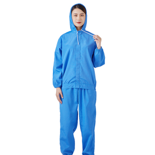 生产加工分体连帽白色蓝色粉色W无尘服洁净 车间食品厂工作服套装