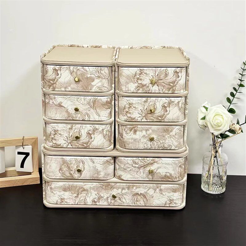 家用桌面抽屉式皮质收纳盒高档玄关化妆台护肤P品首饰置物架储物