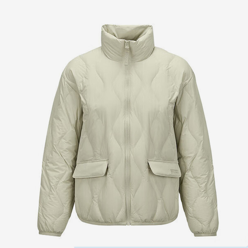 Skechers/斯凯奇正品2024新款女士保暖立领梭织短款羽绒服