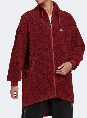 Adidas/阿迪达斯正品冬季新款中长款女子羊羔绒保暖外套 H25107