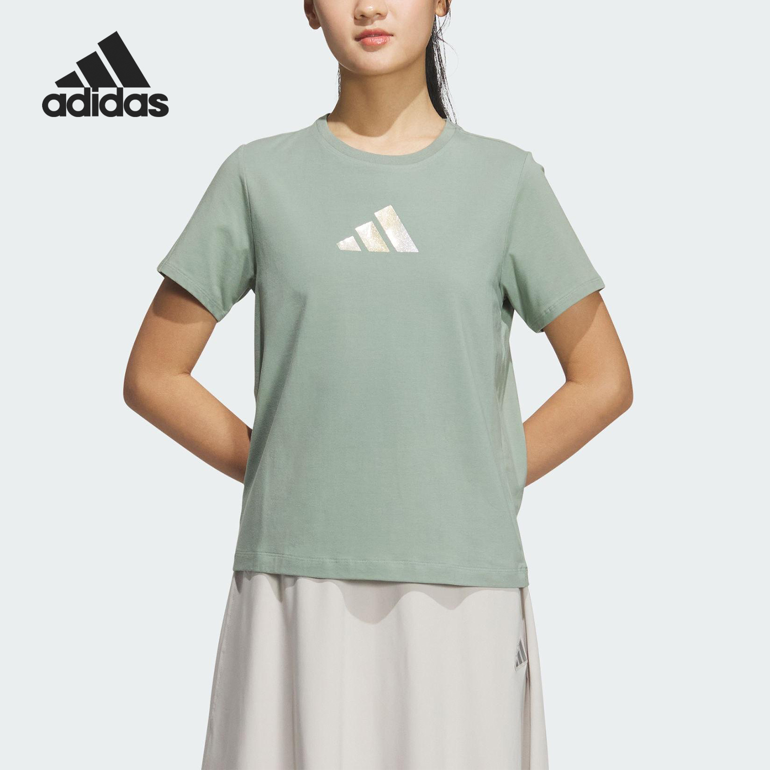 Adidas/阿迪达斯正品2025夏季款女士日常针织套头短袖JM8804