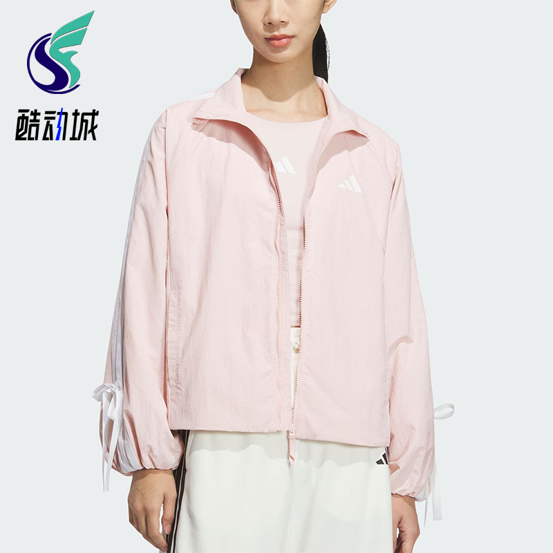 Adidas/阿迪达斯正品2025新款女士经典梭织蝴蝶结立领外套KB0086