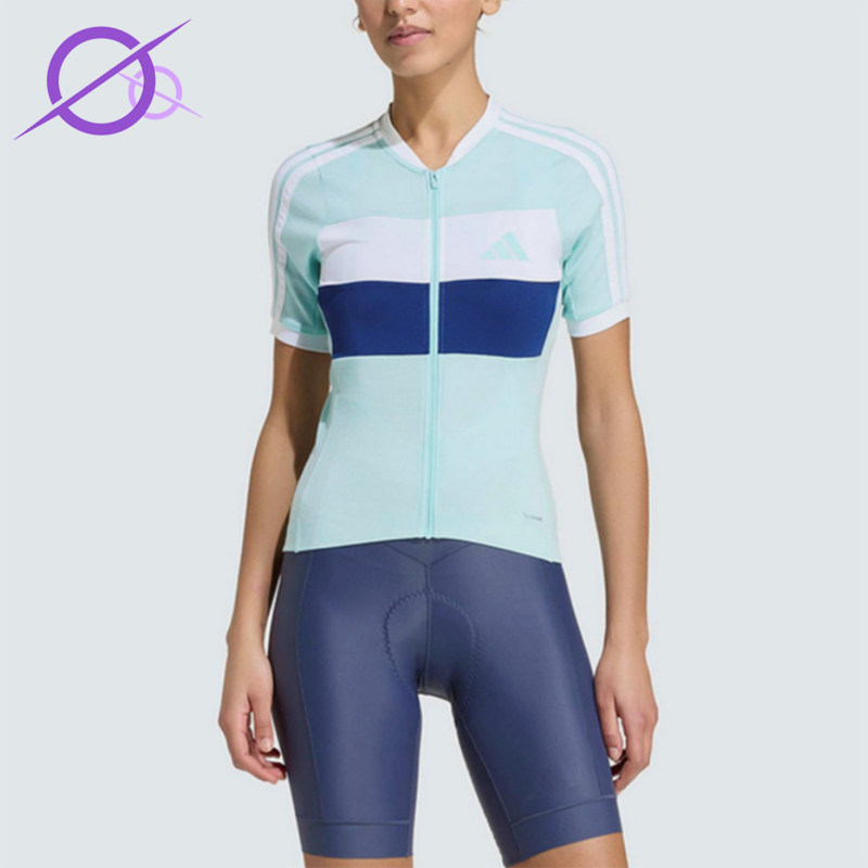 Adidas/阿迪达斯正品比赛立领风骑行服女经典休闲舒适短袖KB9577