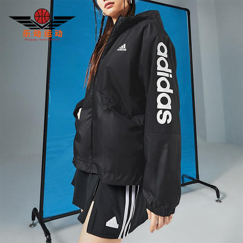 Adidas/阿迪达斯正品W LIN WB女士宽松经典连帽图案外套H07842