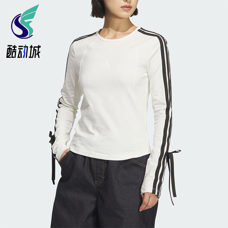 Adidas/阿迪达斯正品2025女士运动针织修身蝴蝶结长袖T恤KG3861图片