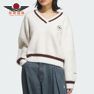 Adidas/阿迪达斯正品三叶草女士休闲V领复古针织耐穿套头衫KC2687