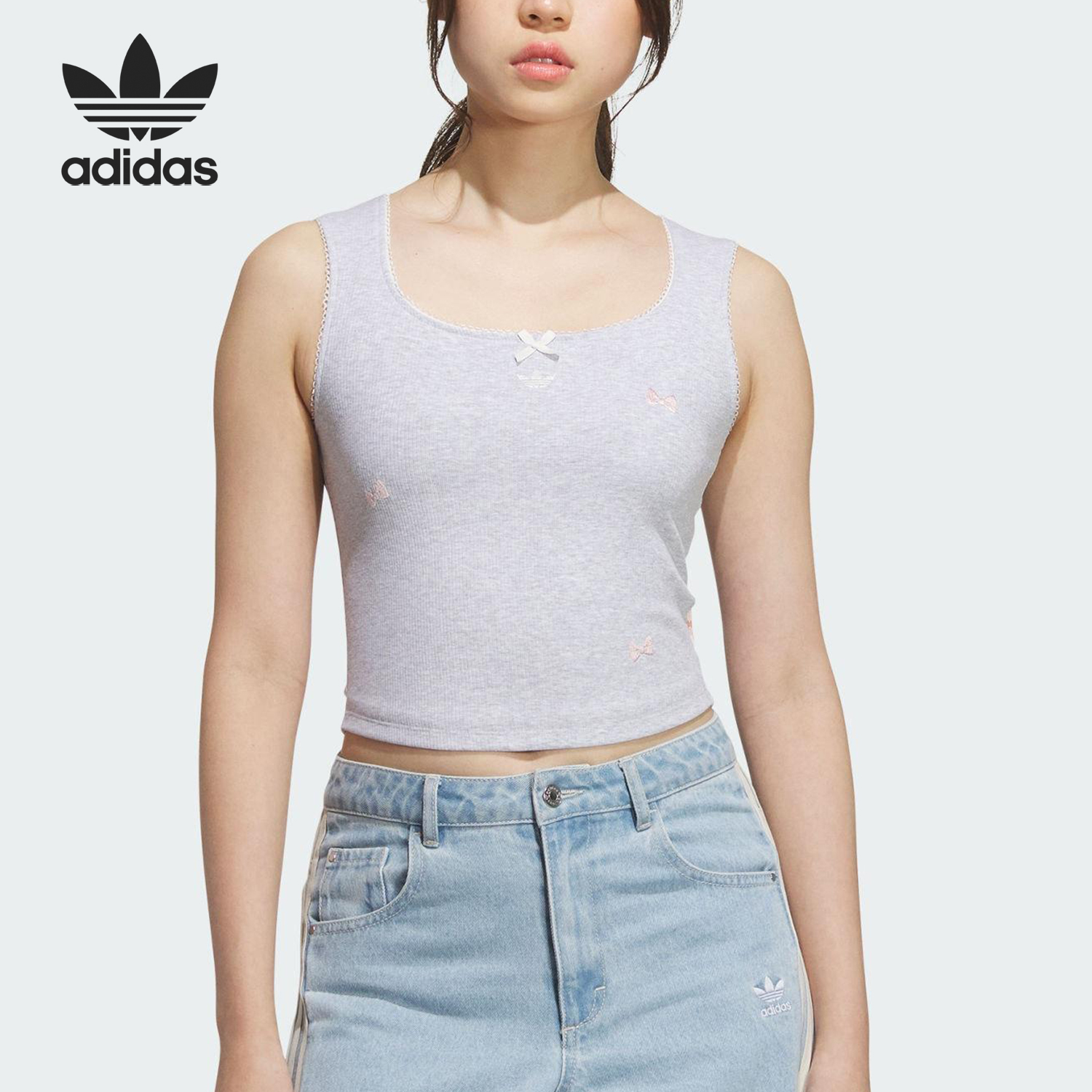 Adidas/阿迪达斯正品三叶草女士蝴蝶结休闲运动背心KC3103