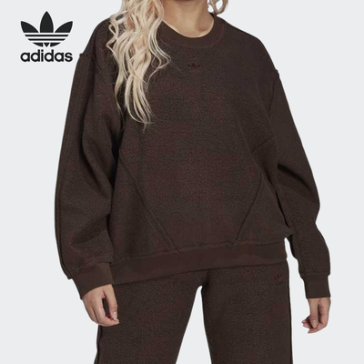 Adidas/阿迪达斯正品三叶草女士保暖加绒休闲圆领短款卫衣HL9126