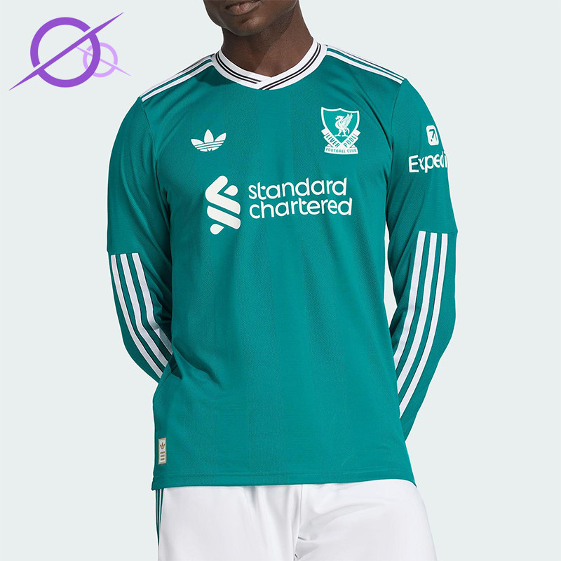 Adidas/阿迪达斯正品2025男士刺绣足球运动透气修身长袖T恤JV6460 - 实物图