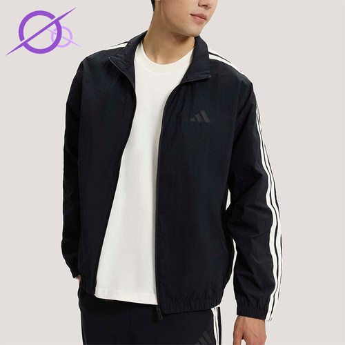 Adidas/阿迪达斯正品春季男士宽松经典透气条纹立领外套KR2520