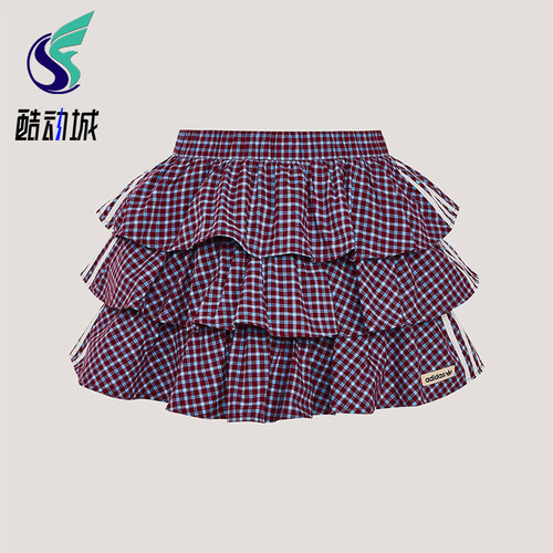 Adidas/阿迪达斯正品三叶草女士运动时尚潮流格子复古短裙KU9399
