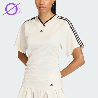 Adidas/阿迪达斯正品三叶草女士透气球衣风修身V领短袖T恤KC9122