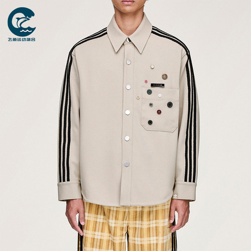 Adidas/阿迪达斯正品三叶草男女休闲长袖宽松条纹运动衬衫KC3141