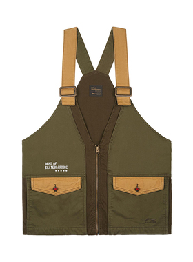 李宁正品新款滑板系列男子多口袋潮流休闲拉链宽松马甲AMDR037-1