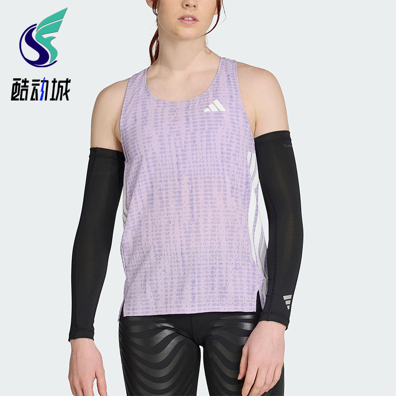Adidas/阿迪达斯正品夏季女士运动侧开叉工字背跑步背心T恤JV7157