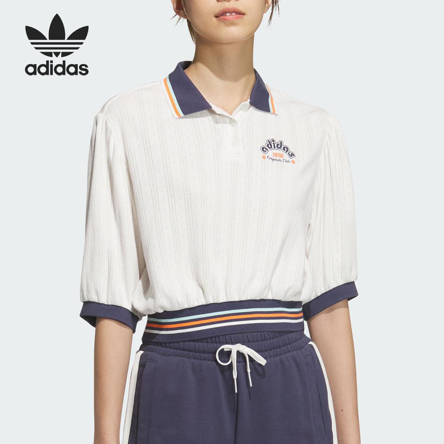 Adidas/阿迪达斯正品三叶草女士运动休闲针织短款Polo衫JM8000