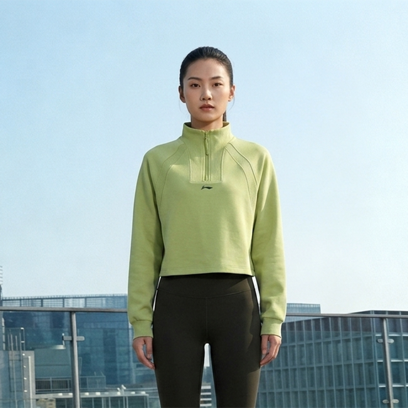 李宁正品健身系列女子时尚半拉链立领宽松休闲套头卫衣AWDV432-2