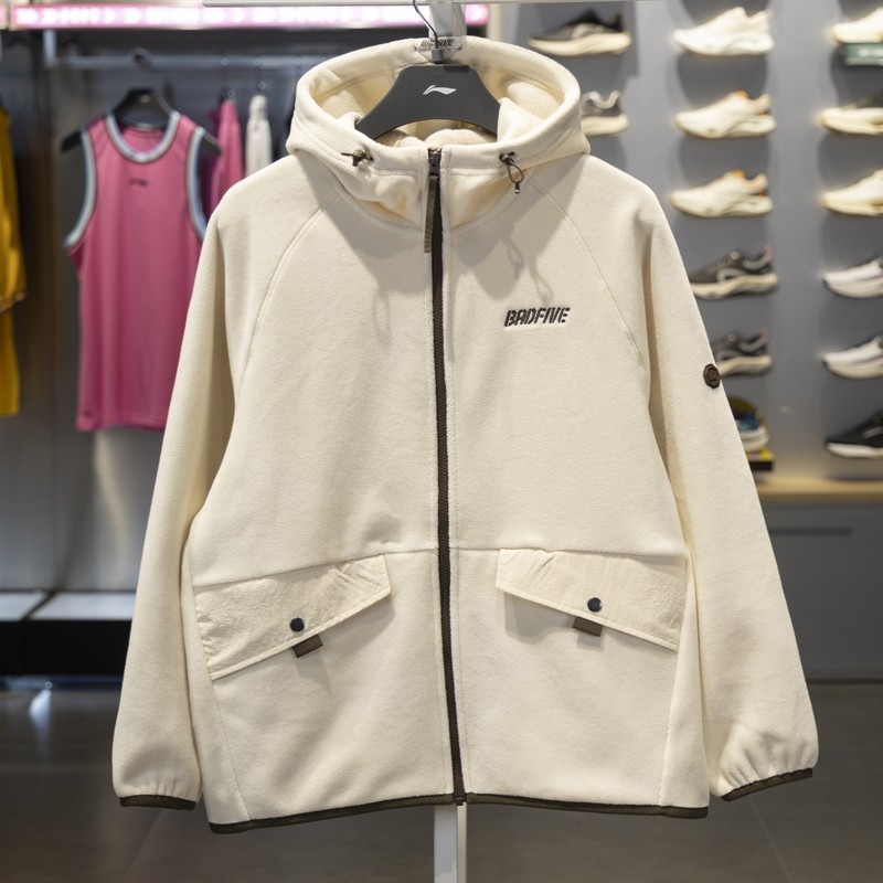 李宁正品反伍BADFIVE男子加绒保暖宽松百搭连帽针织外套AFDU499-1