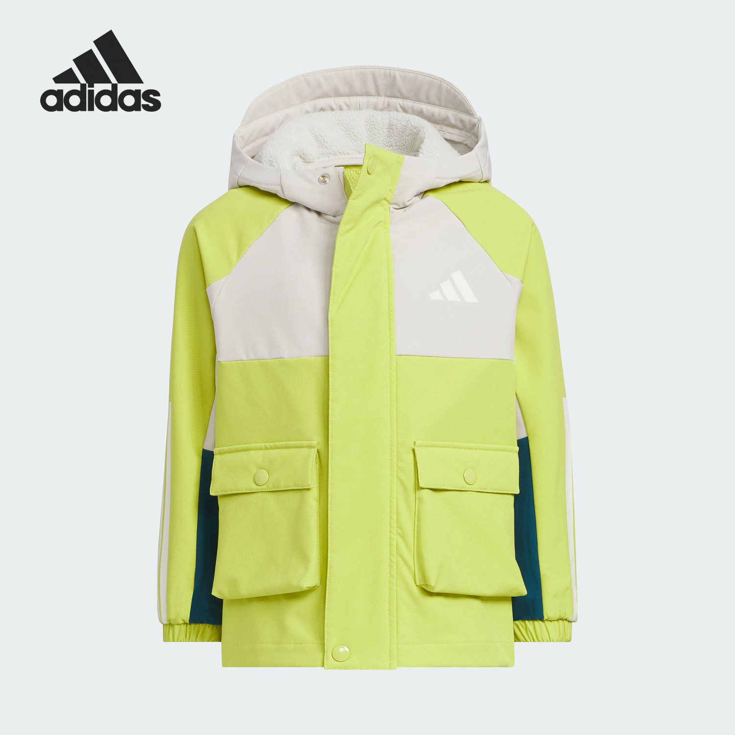 Adidas/阿迪达斯正品WOVEN JACKET儿童连帽保暖拼接外套KS3082