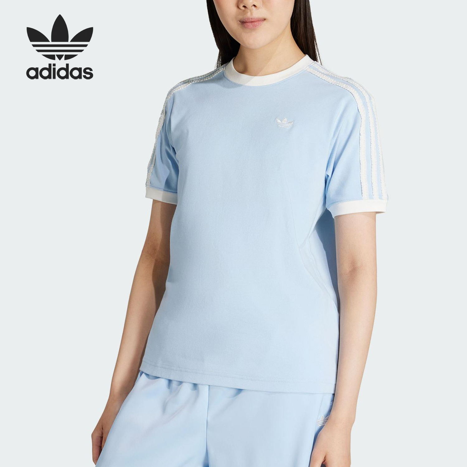 Adidas/阿迪达斯正品三叶草女士针织休闲套头圆领短袖KC8820
