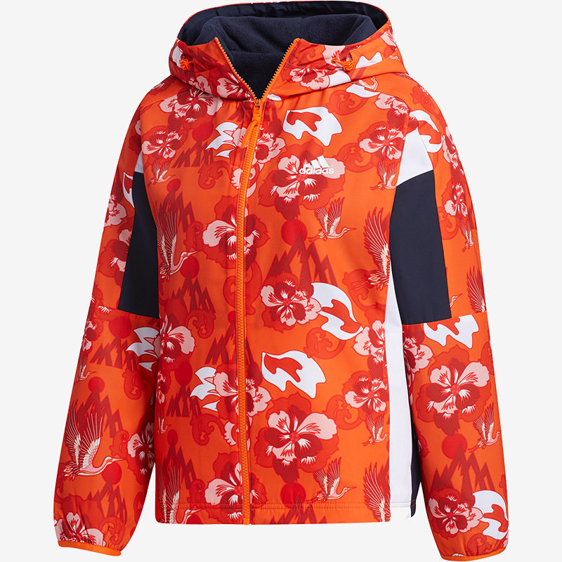 Adidas/阿迪达斯正品新款女子运动休闲印花夹克连帽外套 GT6489