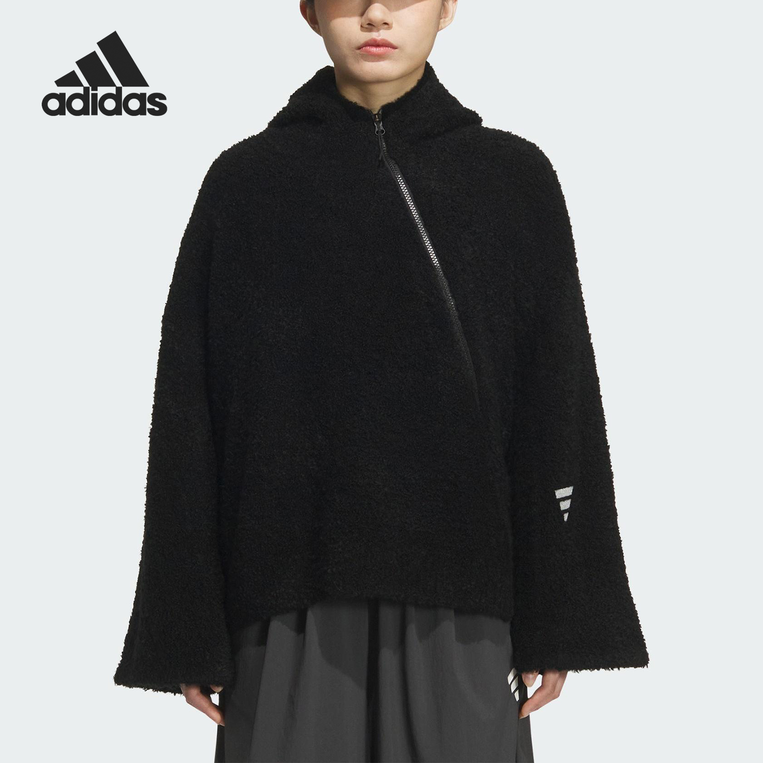 Adidas/阿迪达斯正品2025秋季款女士连帽保暖针织外套KC5784