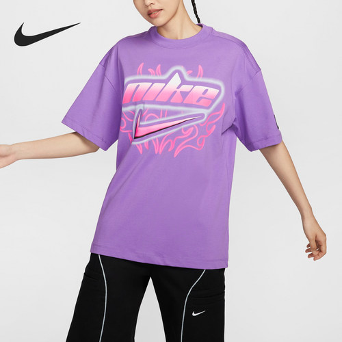 Nike/耐克正品秋季新款女士针织印花休闲圆领短袖FZ1147-521