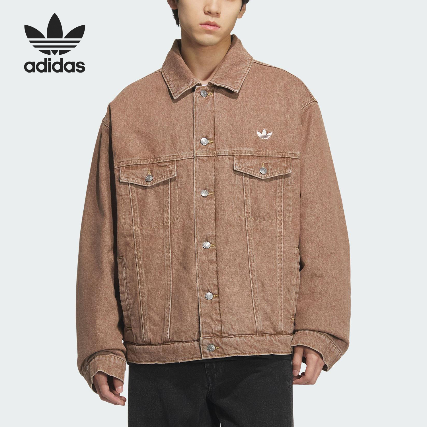 Adidas/阿迪达斯正品三叶草男女休闲翻领耐穿运动宽松外套KB5447