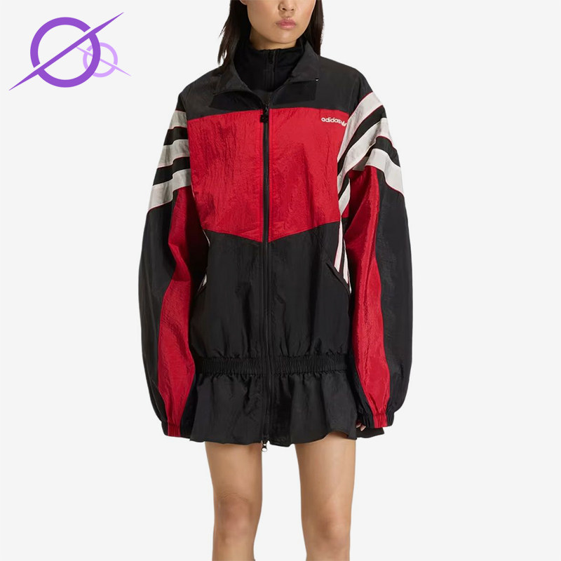 Adidas/阿迪达斯正品三叶草新款女黑红色宽松经典夹克外套KC9134 - 实物图