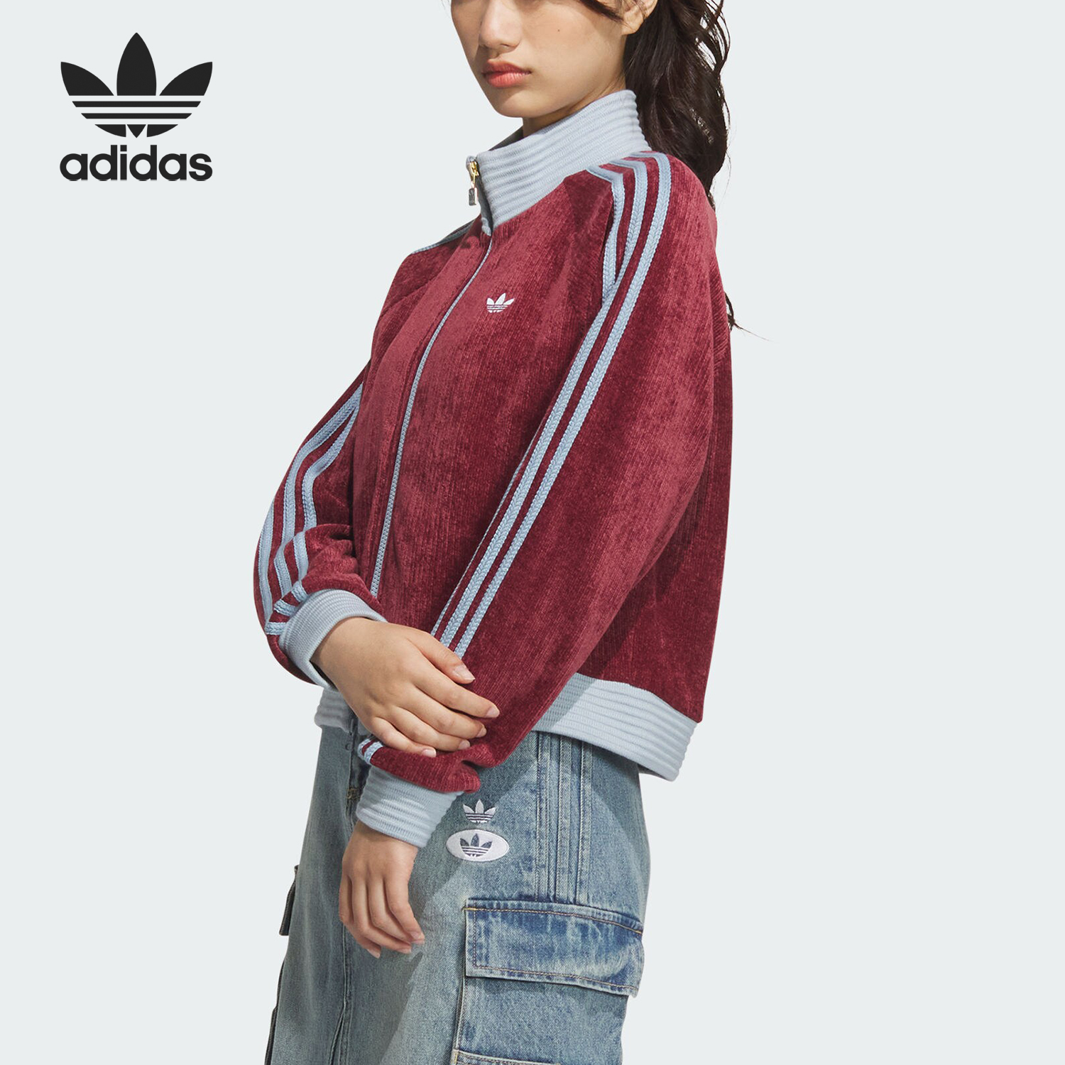 Adidas/阿迪达斯正品三叶草女士短款运动立领保暖外套JN0723