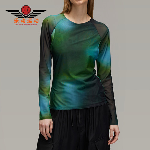 Adidas/阿迪达斯正品女士时尚印花针织网纱运动长袖T恤JL8301