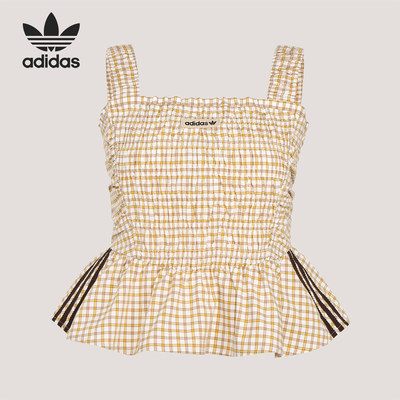 Adidas/阿迪达斯正品三叶草女士时尚潮流格纹背心T恤KX7036