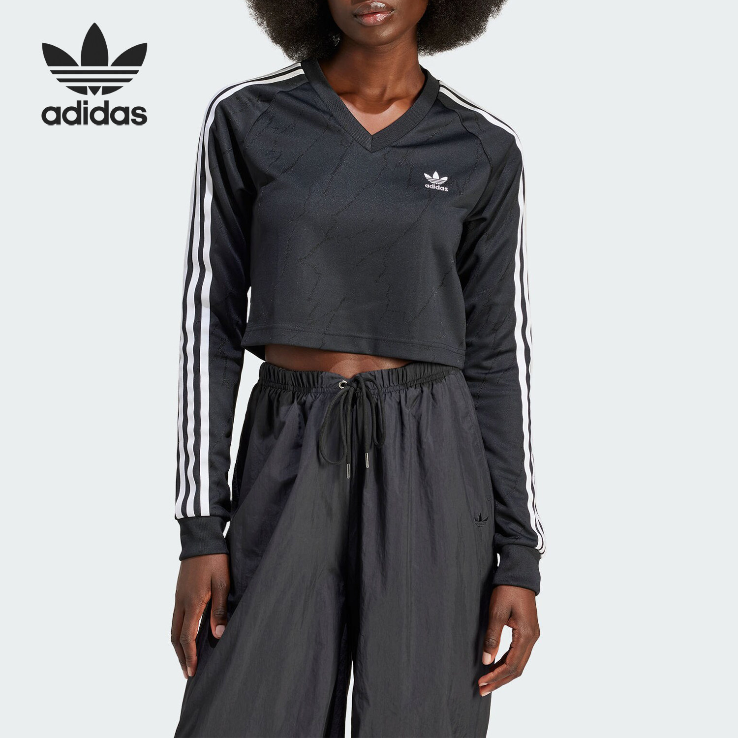 Adidas/阿迪达斯正品三叶草女士V领运动修身长袖球衣IT9707