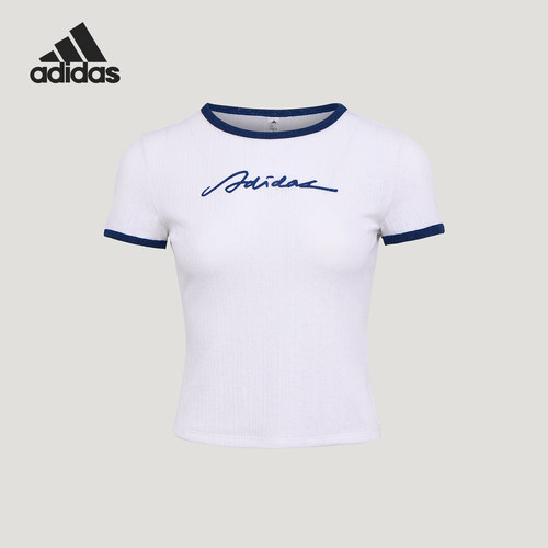 Adidas/阿迪达斯正品女士修身短款休闲经典运动短袖T恤上衣KZ4184