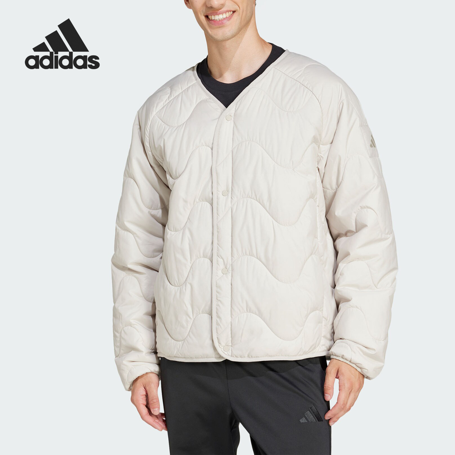 Adidas/阿迪达斯正品秋冬新款男士宽松V领隔层保暖棉服JD1096
